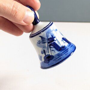 Small Delft Blue hand painted ceramic hand bell, Miniature table bell